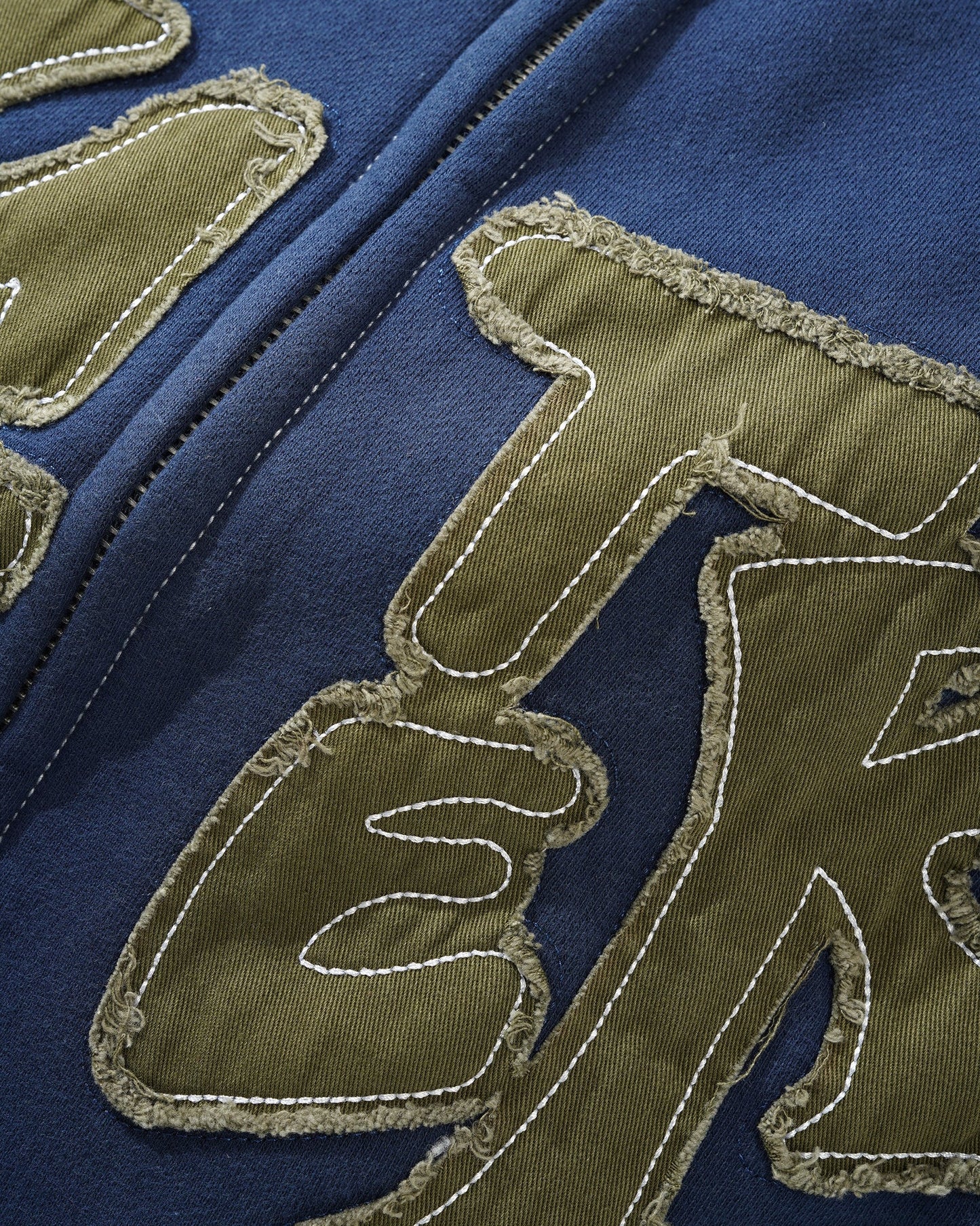 Fabric Applique Zip-Thru Hood - Navy
