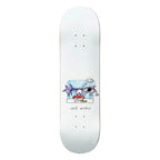 Skateboard deck with cartoon design and 'nick michel' branding on a white background