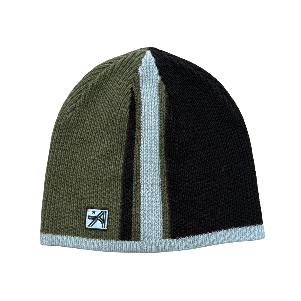 Striped Beanie - Khaki / Blue / Black