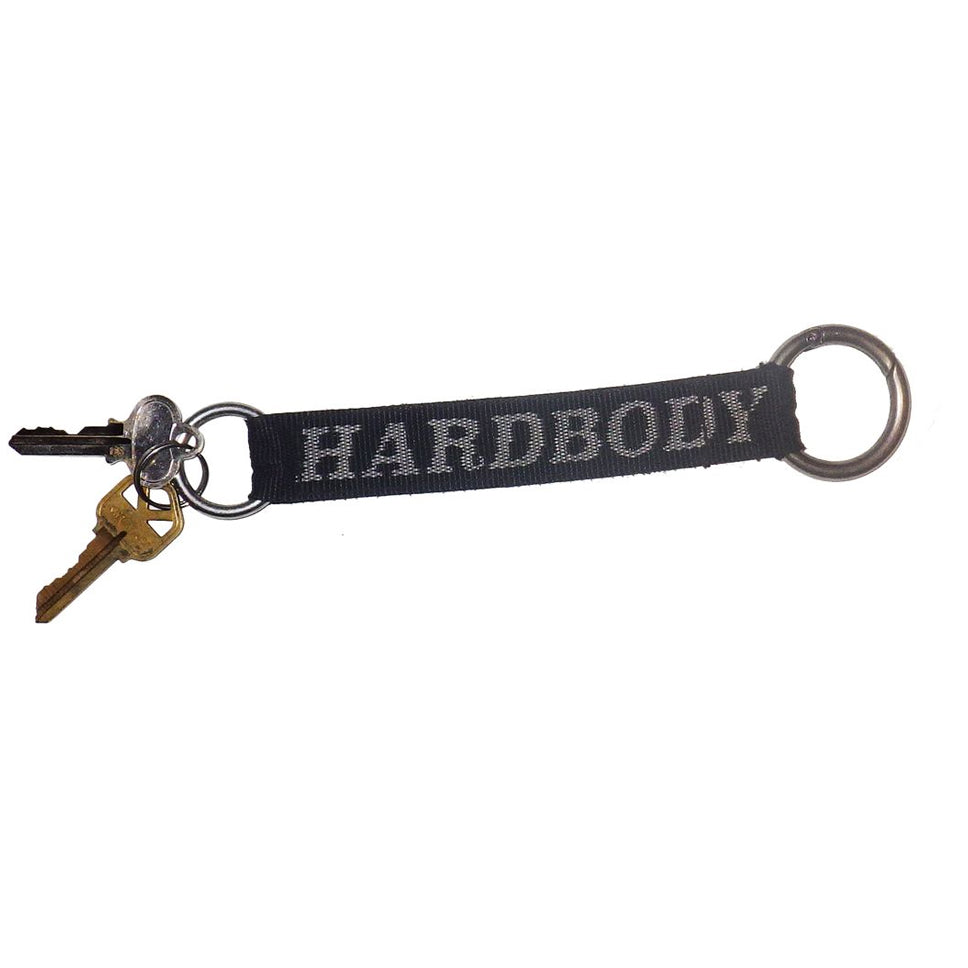 Keychain with 'HARDBODY' branding on a white background