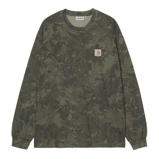 L/S Camo Combi Tee - Green / Olive, Garment dyed