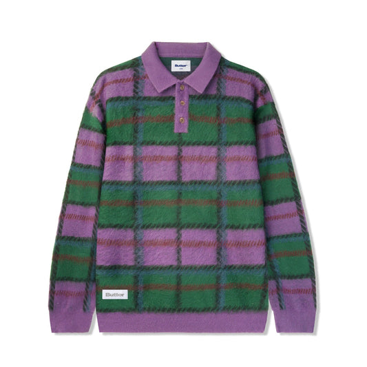 Ivy Button Up Knit Sweater - Sage / Eggplant