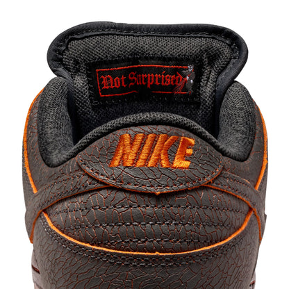 Brown Nike shoe with 'Not Suprised' label on a white background