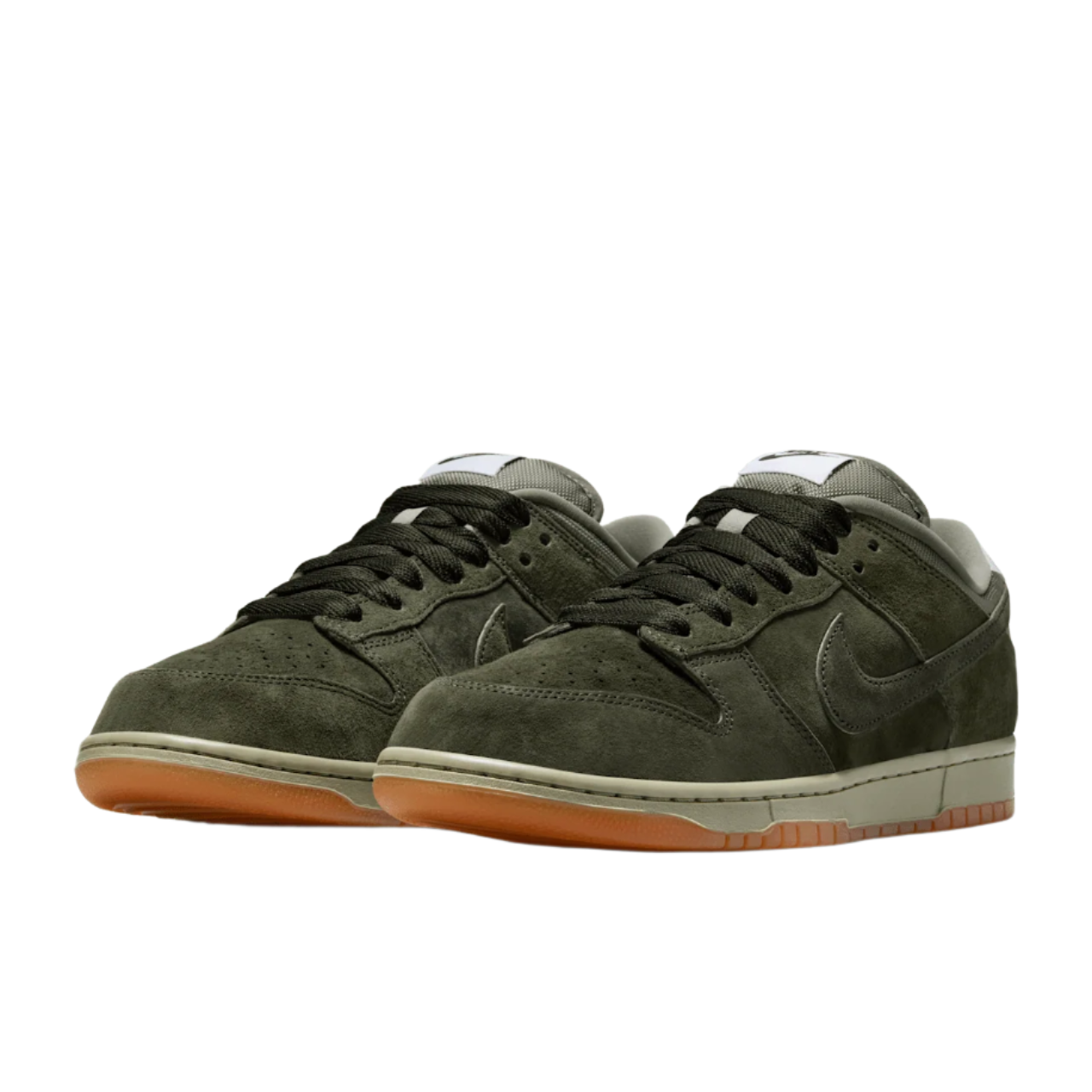 Pair of green sneakers with brown soles on a transparent background