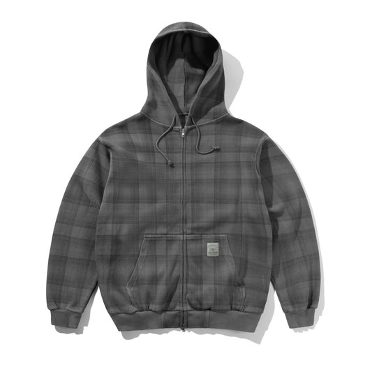 Waffle Zip HoodIe - Grey Plaid