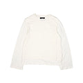 An off-white long-sleeve top with a crew neck and a front button closure, laid flat against a white background.