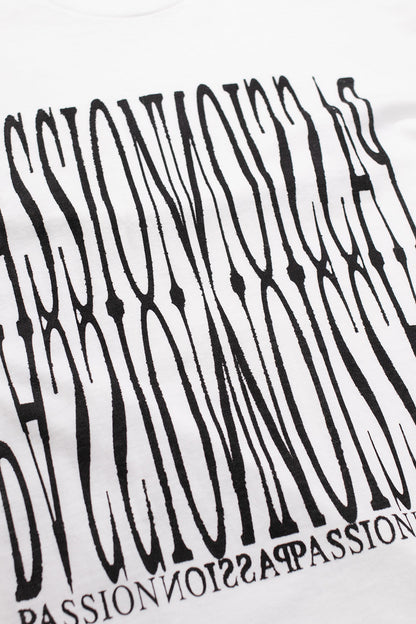 Black and white abstract pattern with text on a white background