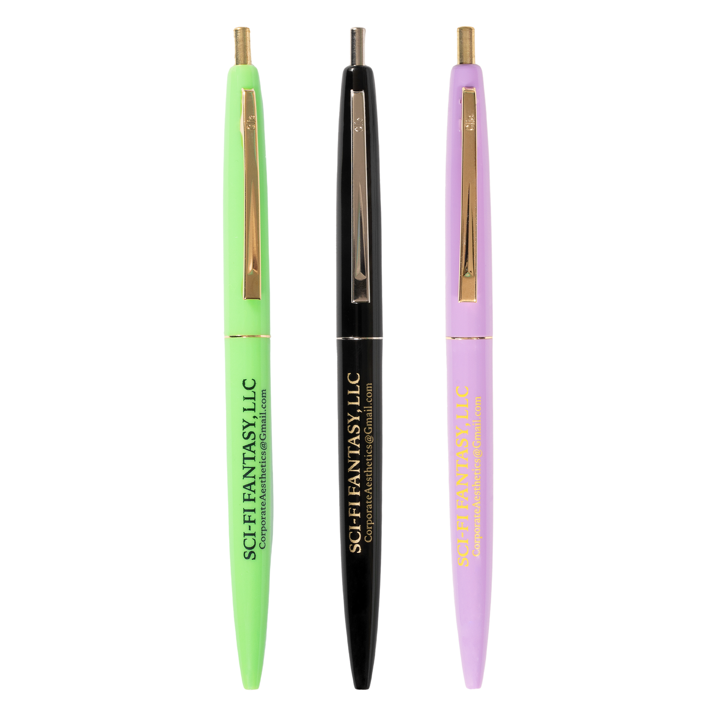 3 Pack Click pens - Purple / Green / Black