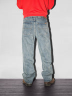 Relaxed Denim Jeans - Distressed Mid Blue