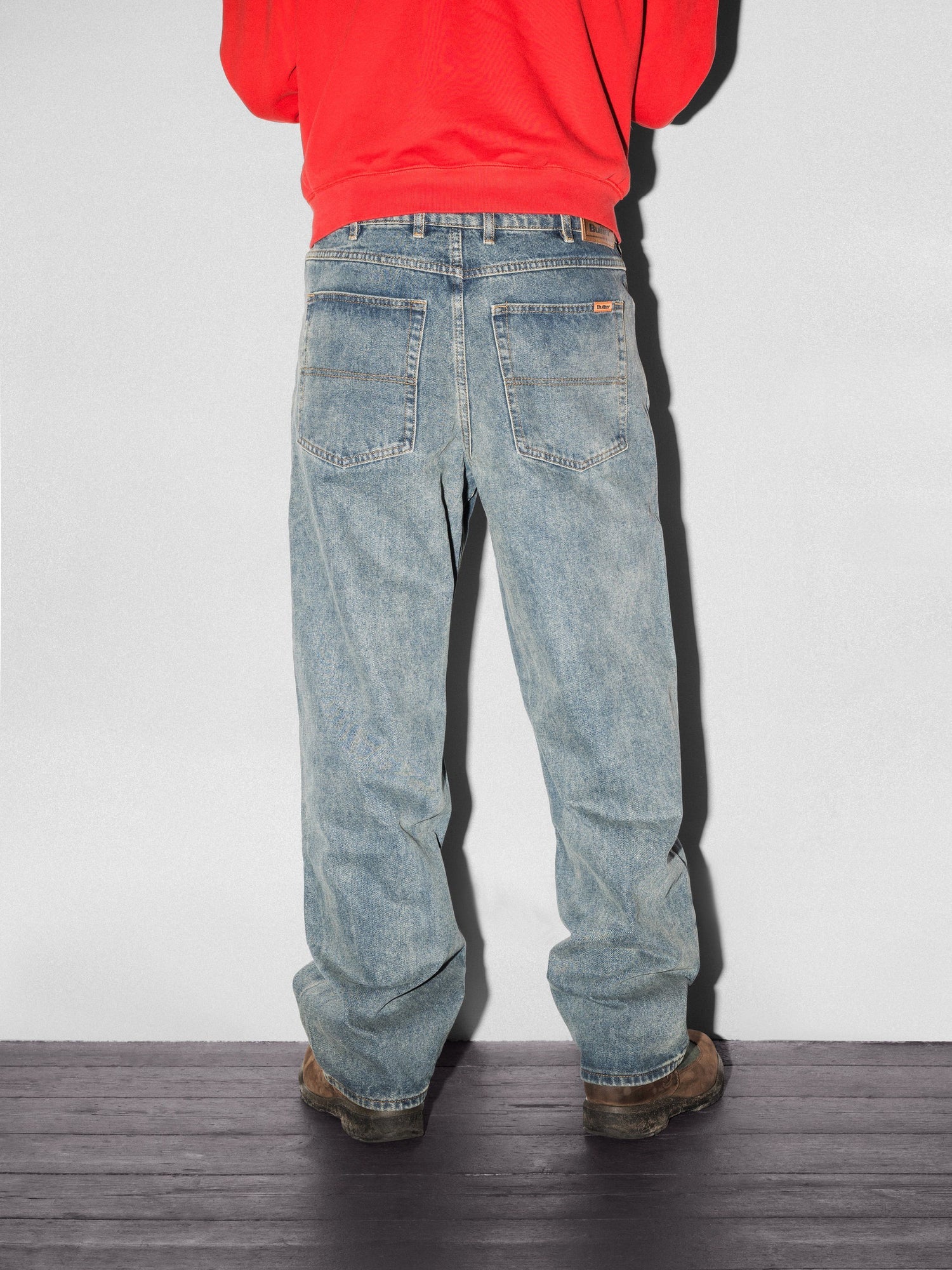Relaxed Denim Jeans - Distressed Mid Blue