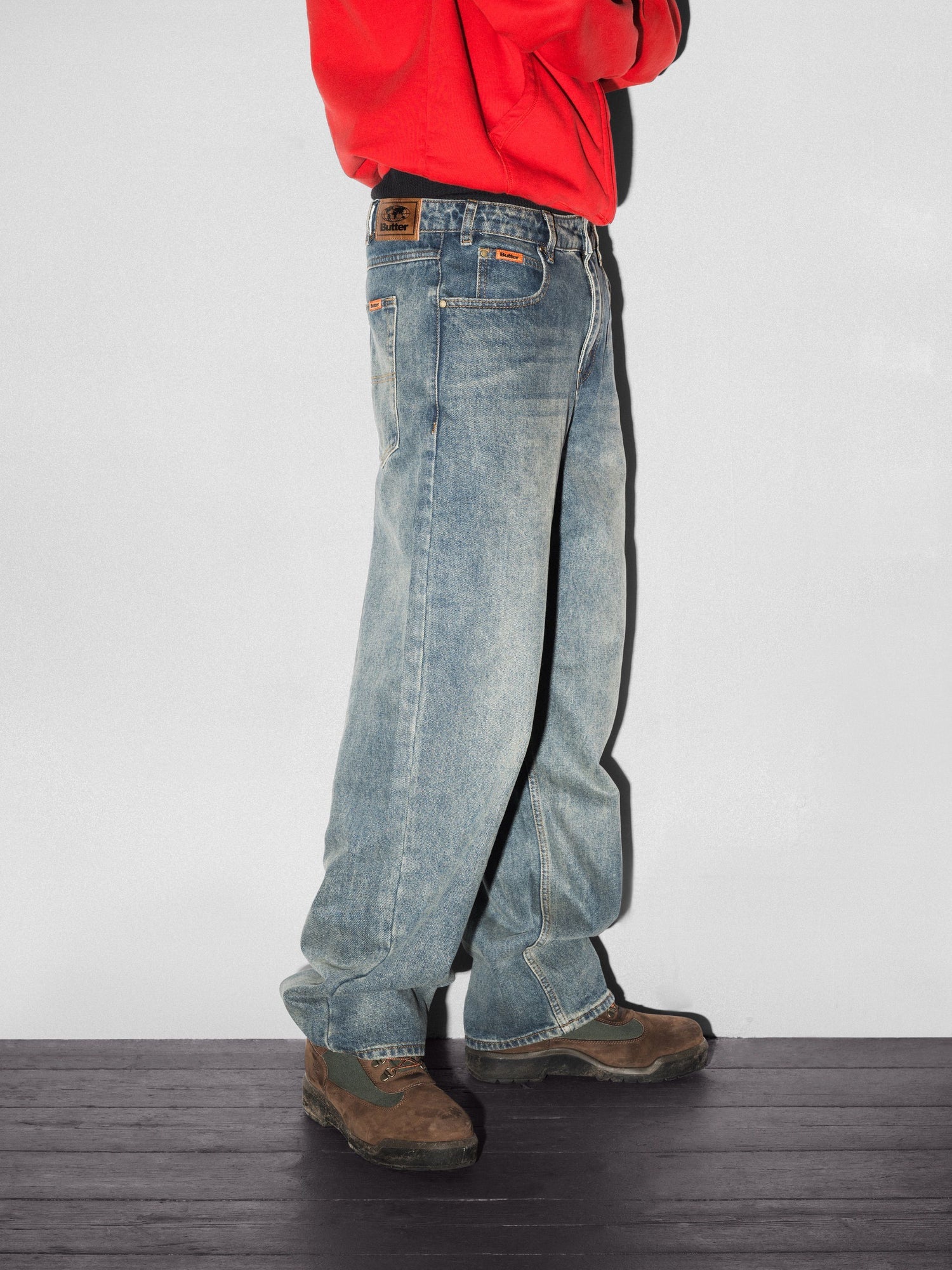 Relaxed Denim Jeans - Distressed Mid Blue