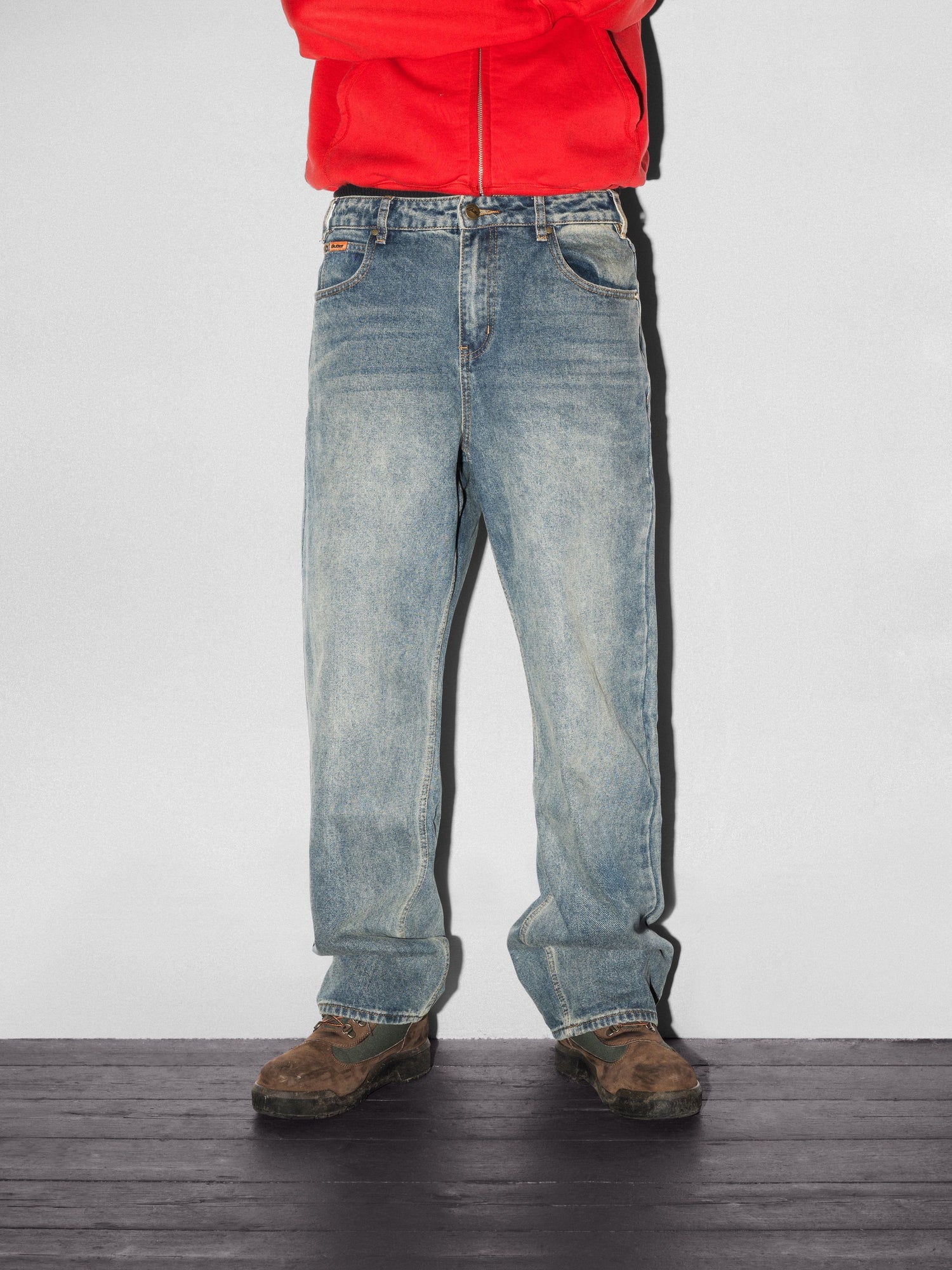 Relaxed Denim Jeans - Distressed Mid Blue
