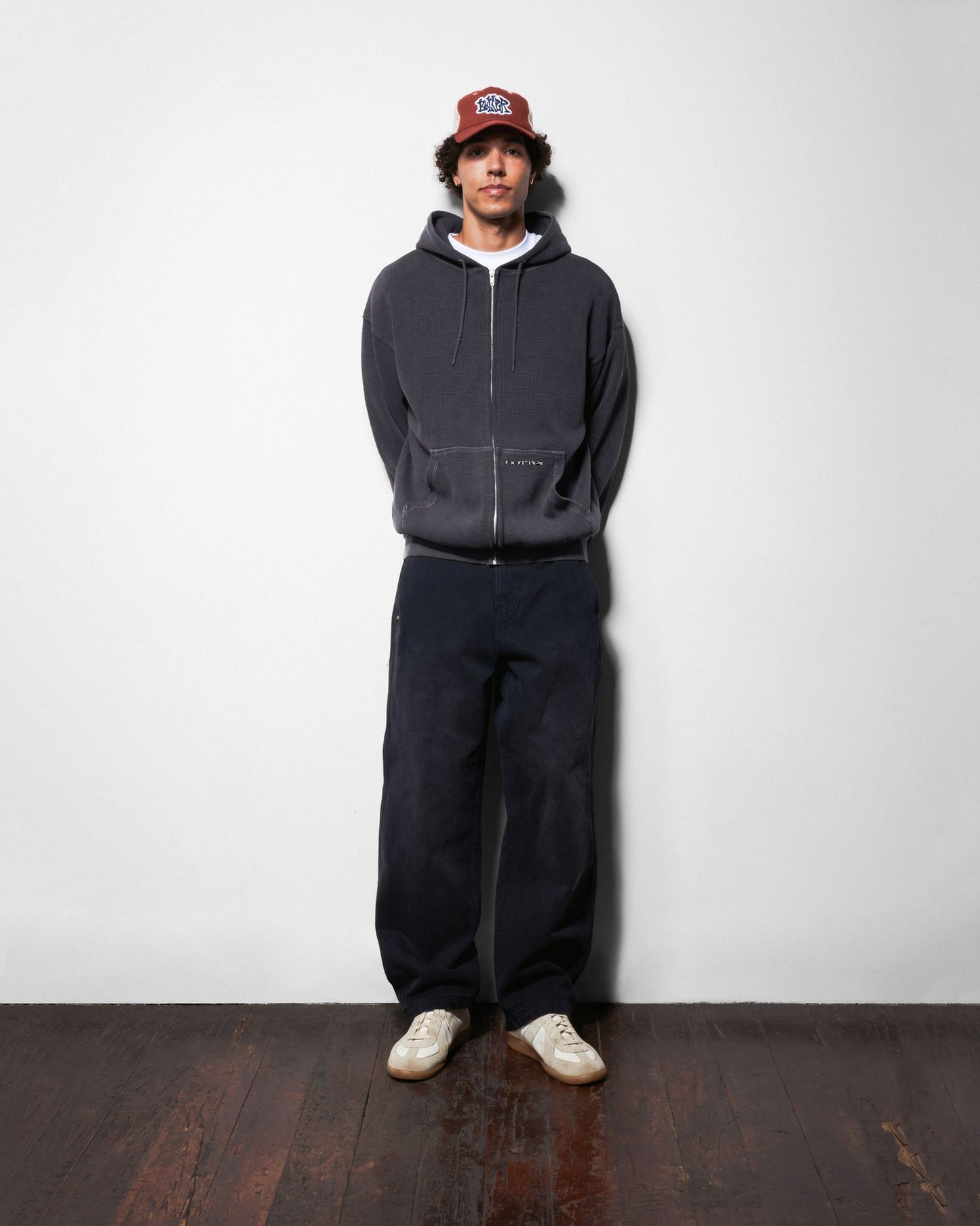 Waffle Zip-Thru Hood - Black Overdye