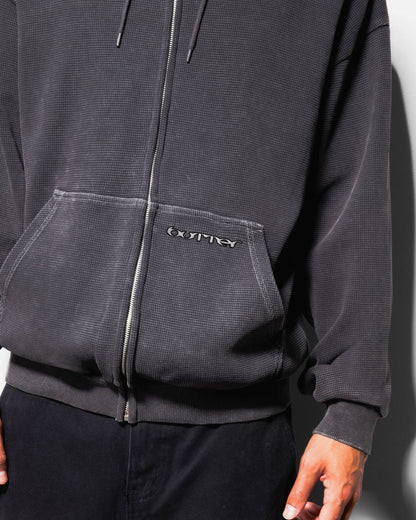 Waffle Zip-Thru Hood - Black Overdye