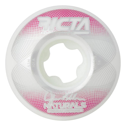 White roller skate wheel with pink grid pattern and 'Centa' branding on a white background