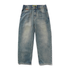 Relaxed Denim Jeans - Distressed Mid Blue