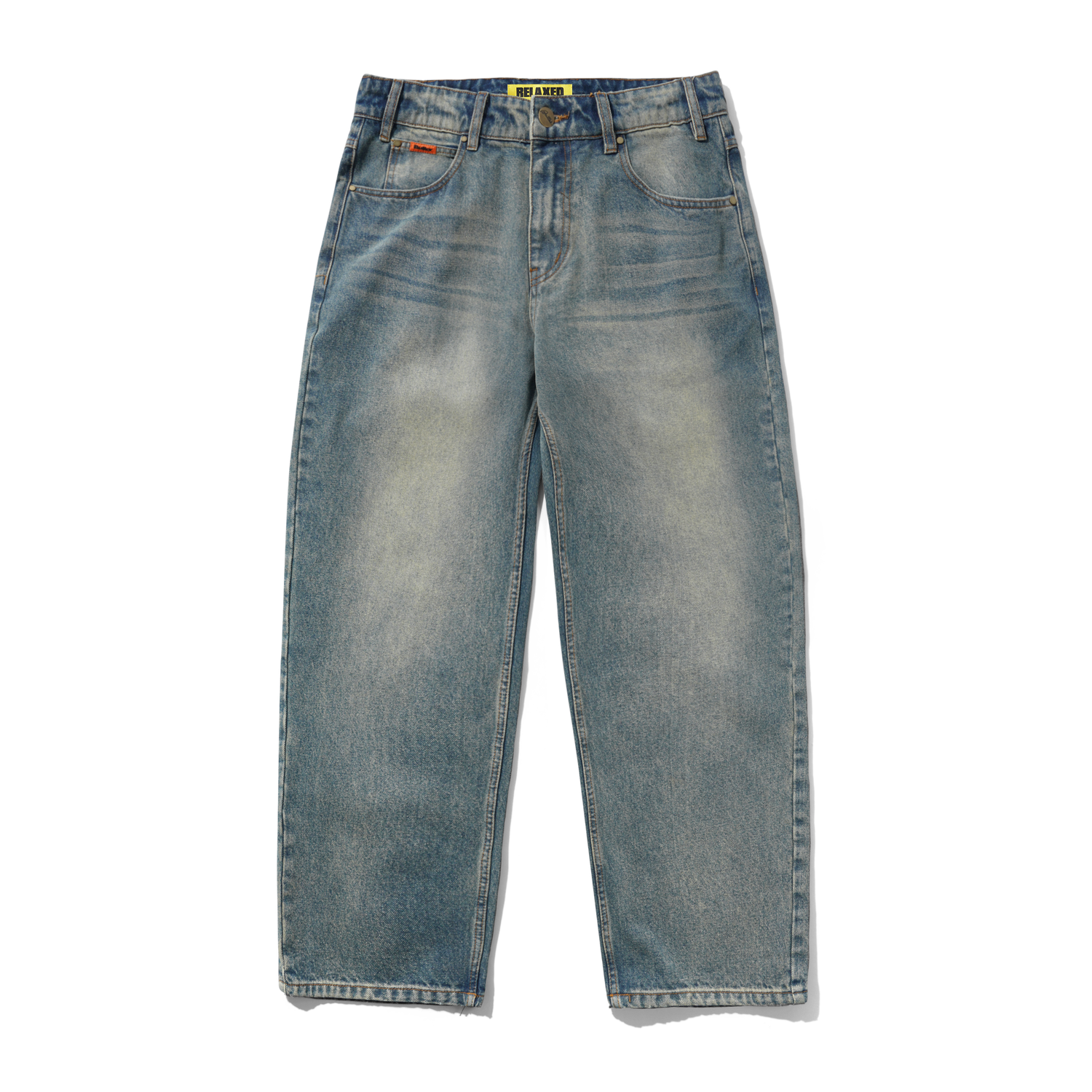 Relaxed Denim Jeans - Distressed Mid Blue