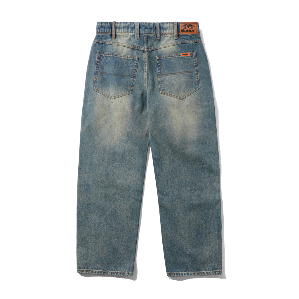 Relaxed Denim Jeans - Distressed Mid Blue