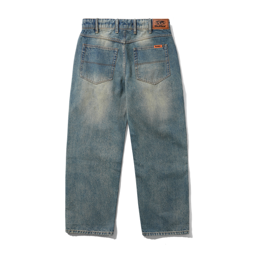 Relaxed Denim Jeans - Distressed Mid Blue