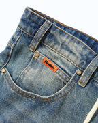 Relaxed Denim Jeans - Distressed Mid Blue