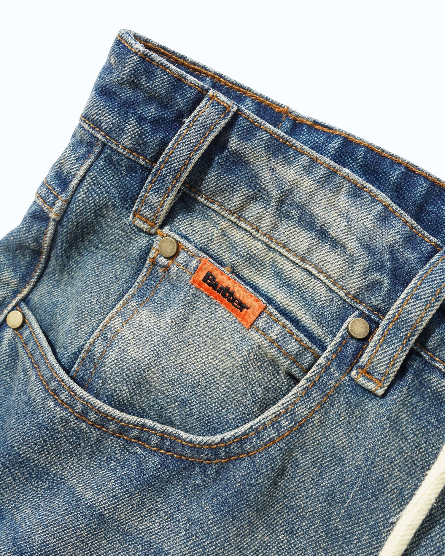 Relaxed Denim Jeans - Distressed Mid Blue