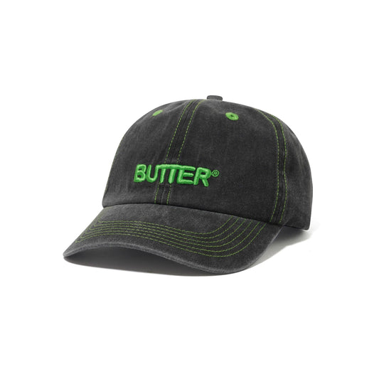Rounded Logo 6 Panel Cap - Washed Black