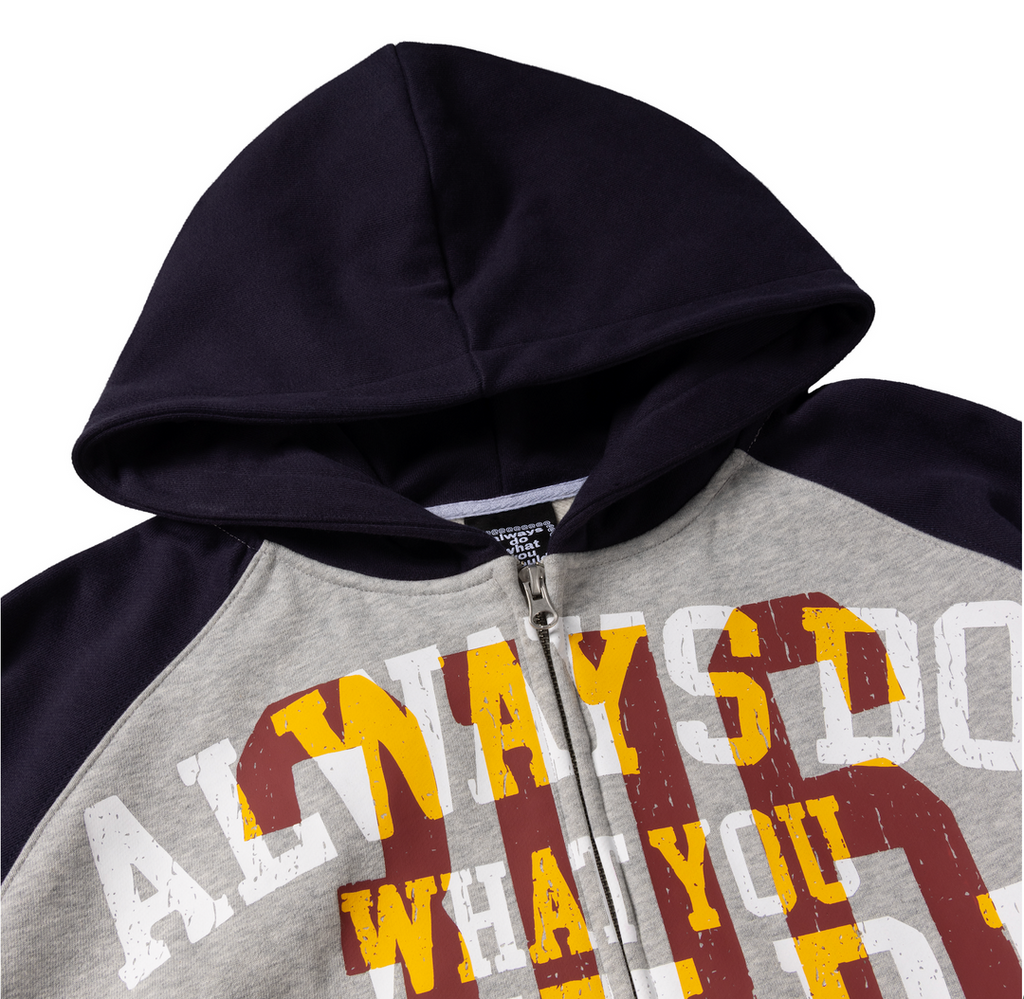 Jersey Raglan Zip Up Hoodie - Heather Grey