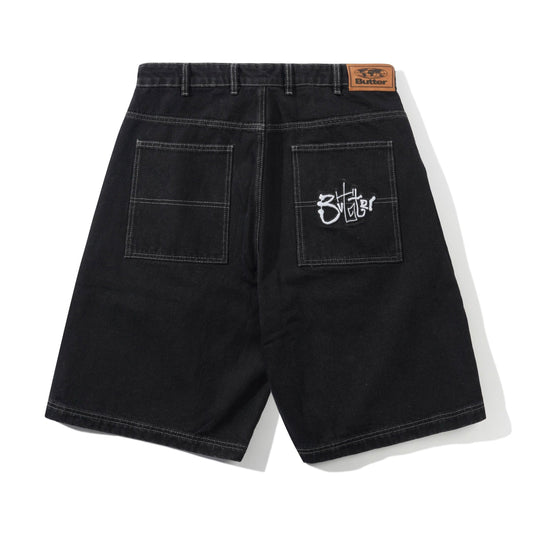 Scribble Denim Shorts - Washed Black