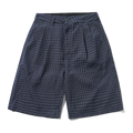 Seersucker Pleated Shorts - Navy Plaid