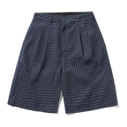 Seersucker Pleated Shorts - Navy Plaid