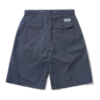 Seersucker Pleated Shorts - Navy Plaid