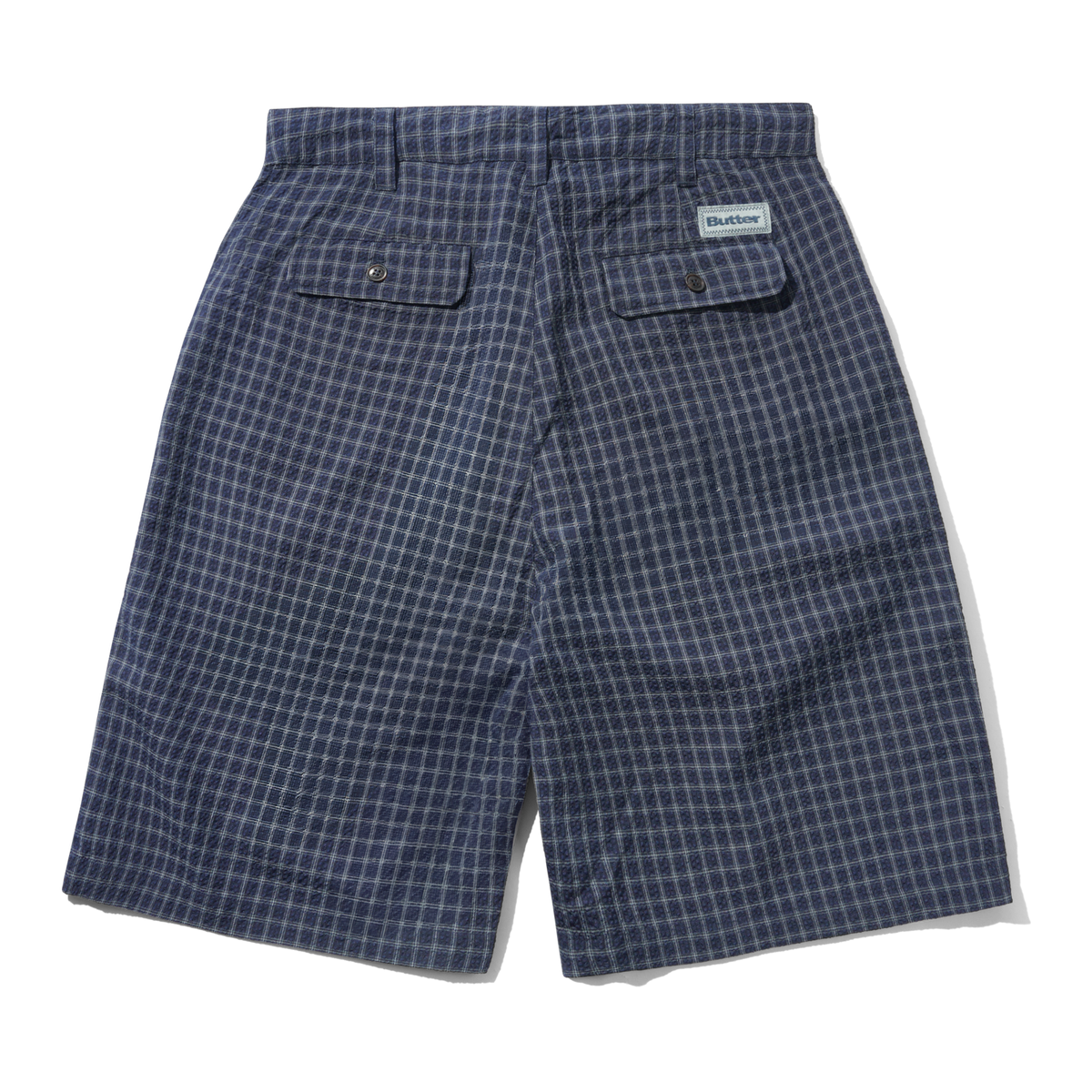 Seersucker Pleated Shorts - Navy Plaid