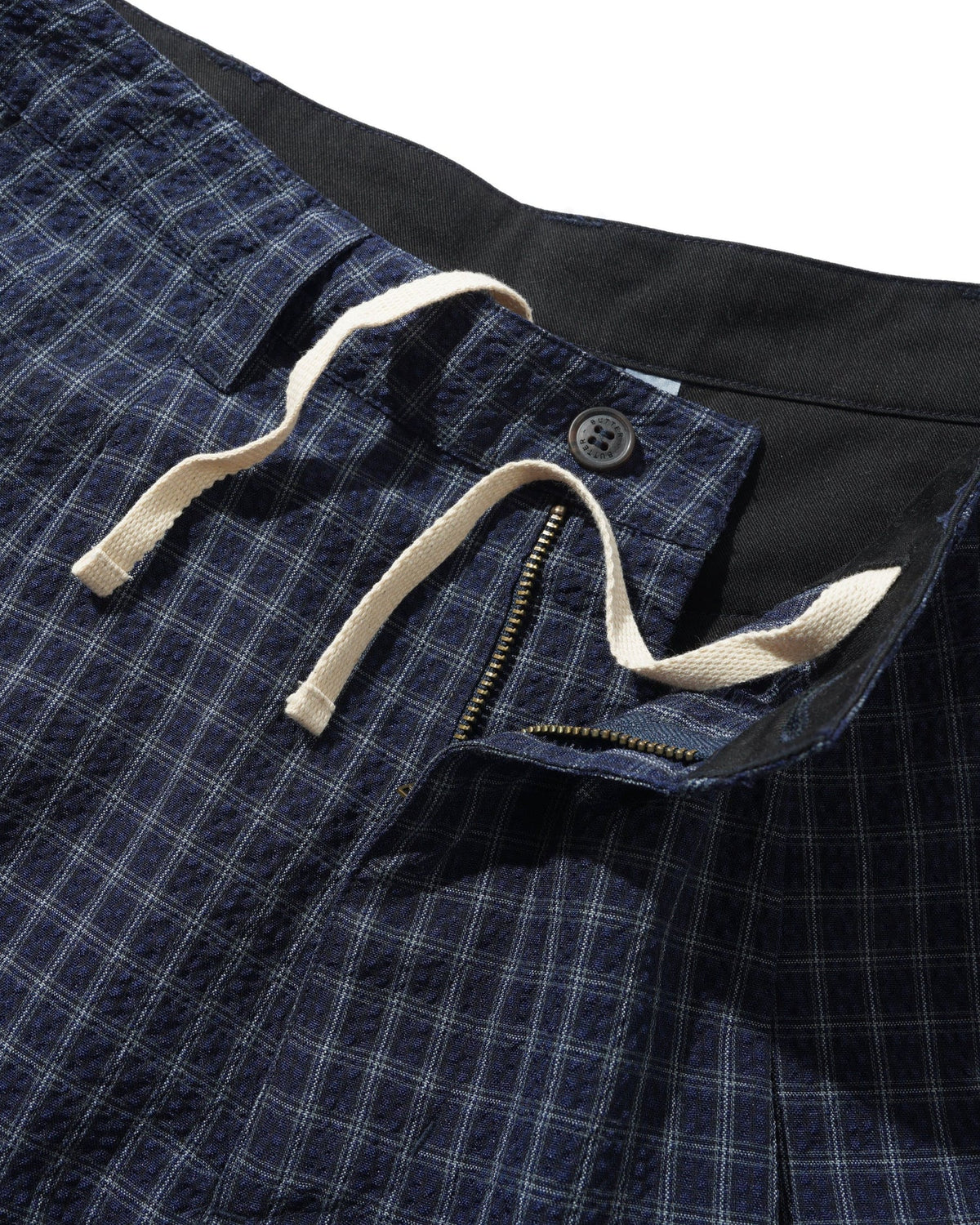 Seersucker Pleated Shorts - Navy Plaid