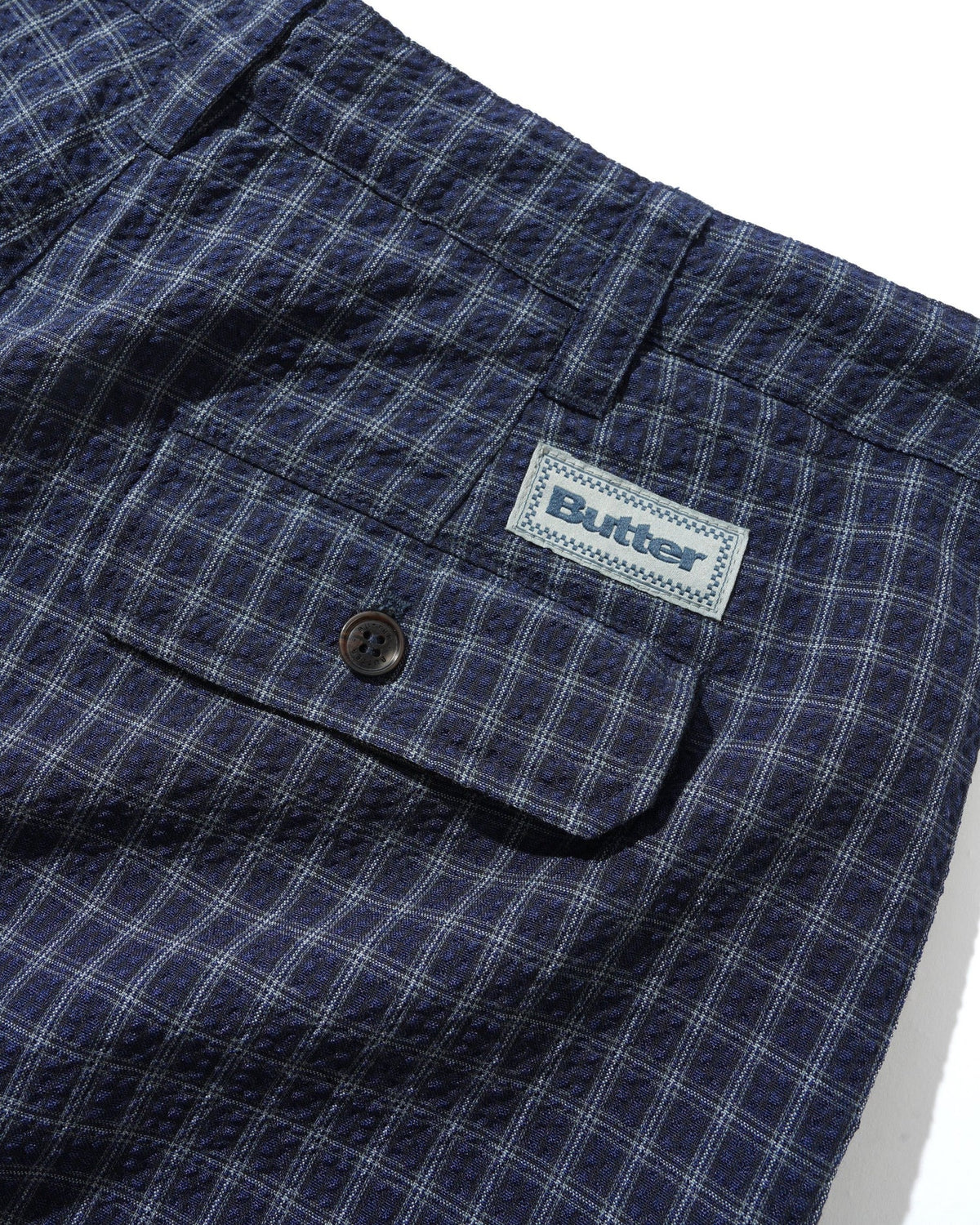 Seersucker Pleated Shorts - Navy Plaid