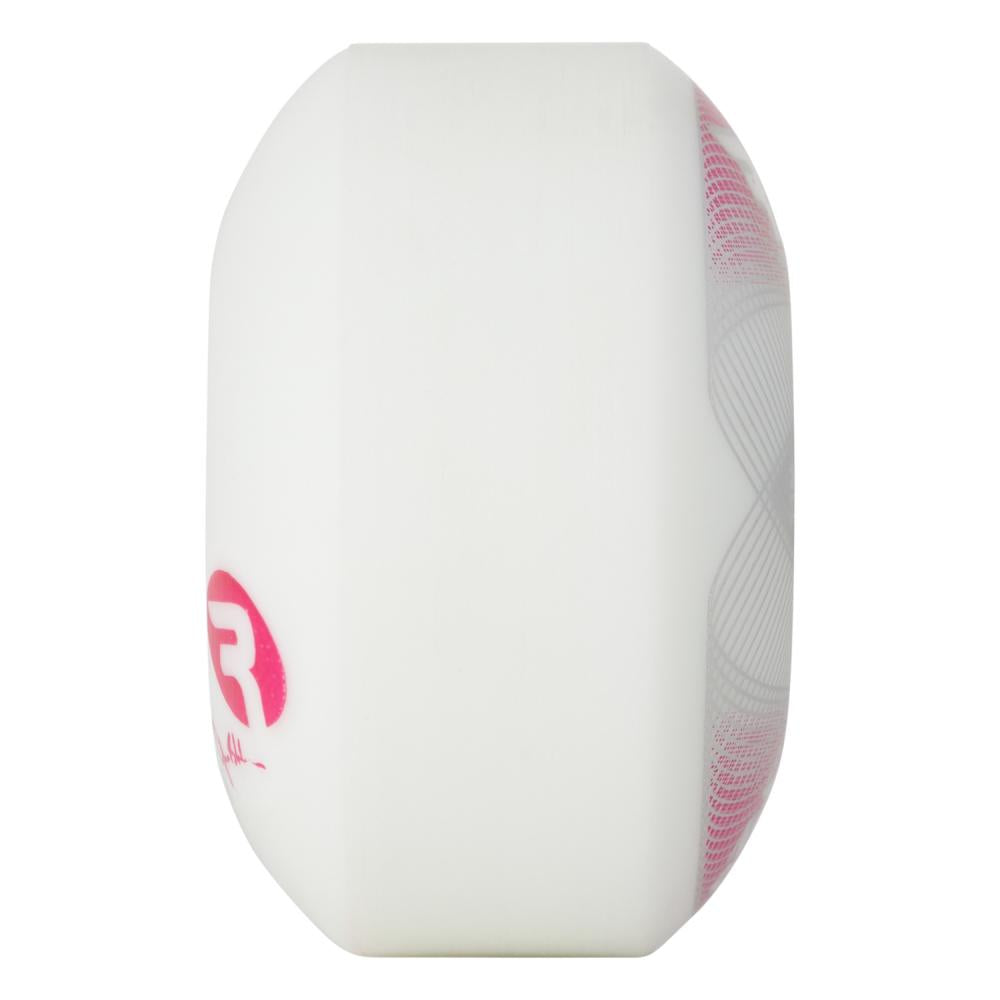 White SKATEBOARDING WHEEL with pink accents on a white background