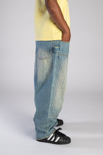 Script Double Knee Jeans - Acid Blue