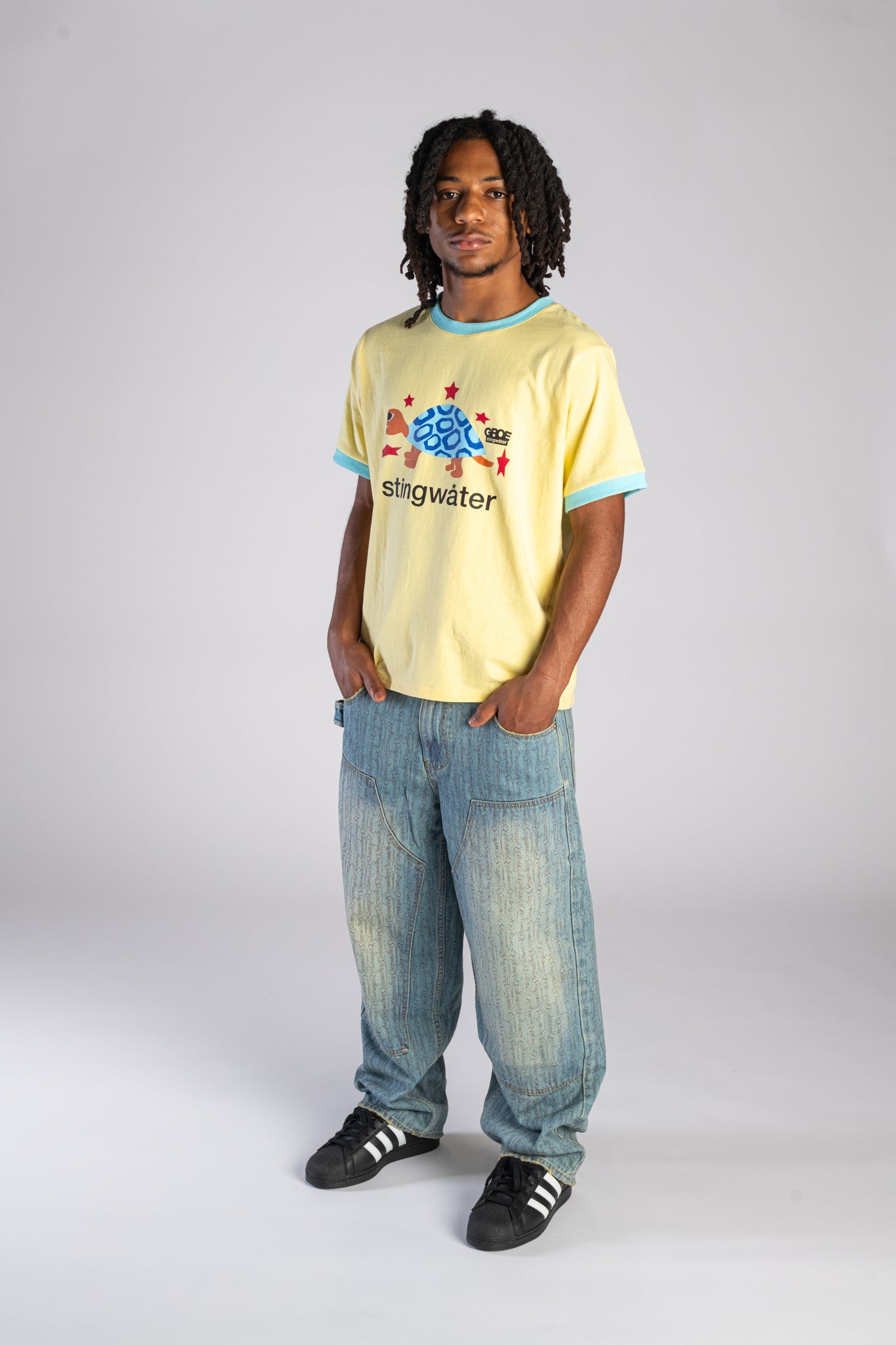 Script Double Knee Jeans - Acid Blue