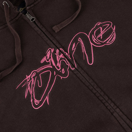 Distressed Terry Zip Hoodie - Acid Brown