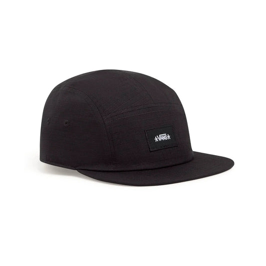 Black cap with a logo on a white background