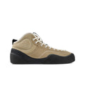 Tan high-top sneaker with black sole on a white background