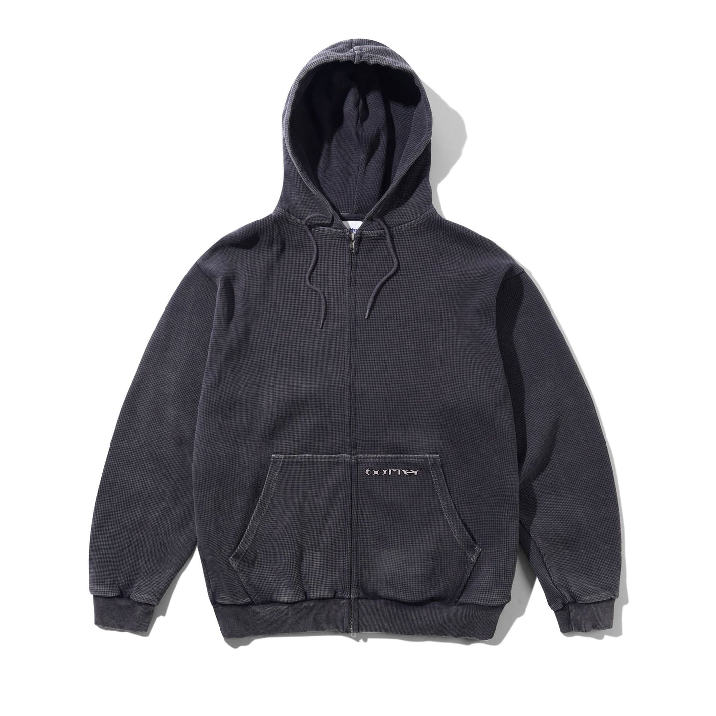 Waffle Zip-Thru Hood - Black Overdye
