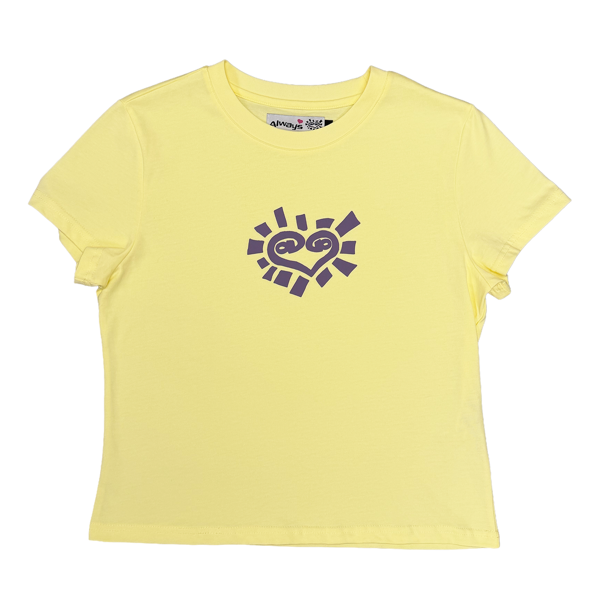 He@rt Baby Tee - Pale Yellow / Purple