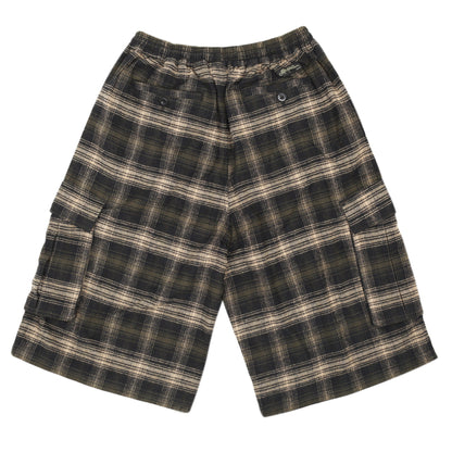 Yardsale Shoreline plaid shorts brown back view – UK skateboarding cargo shorts