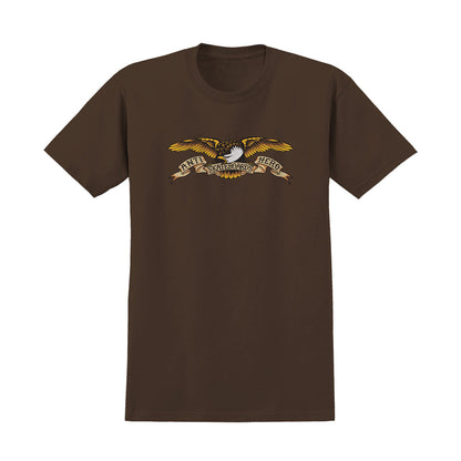 Brown t-shirt with an eagle emblem and text on a white background