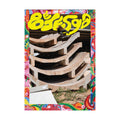 A colorful art print or poster featuring a photograph of a skateboarder riding a curved concrete structure, framed by a vibrant, patterned border with stylized yellow text at the top.