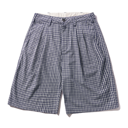 Pleated Shorts - Navy Plaid