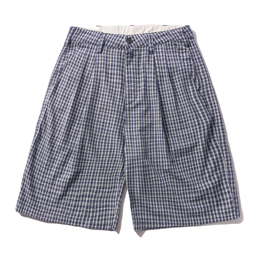 Pleated Shorts - Navy Plaid