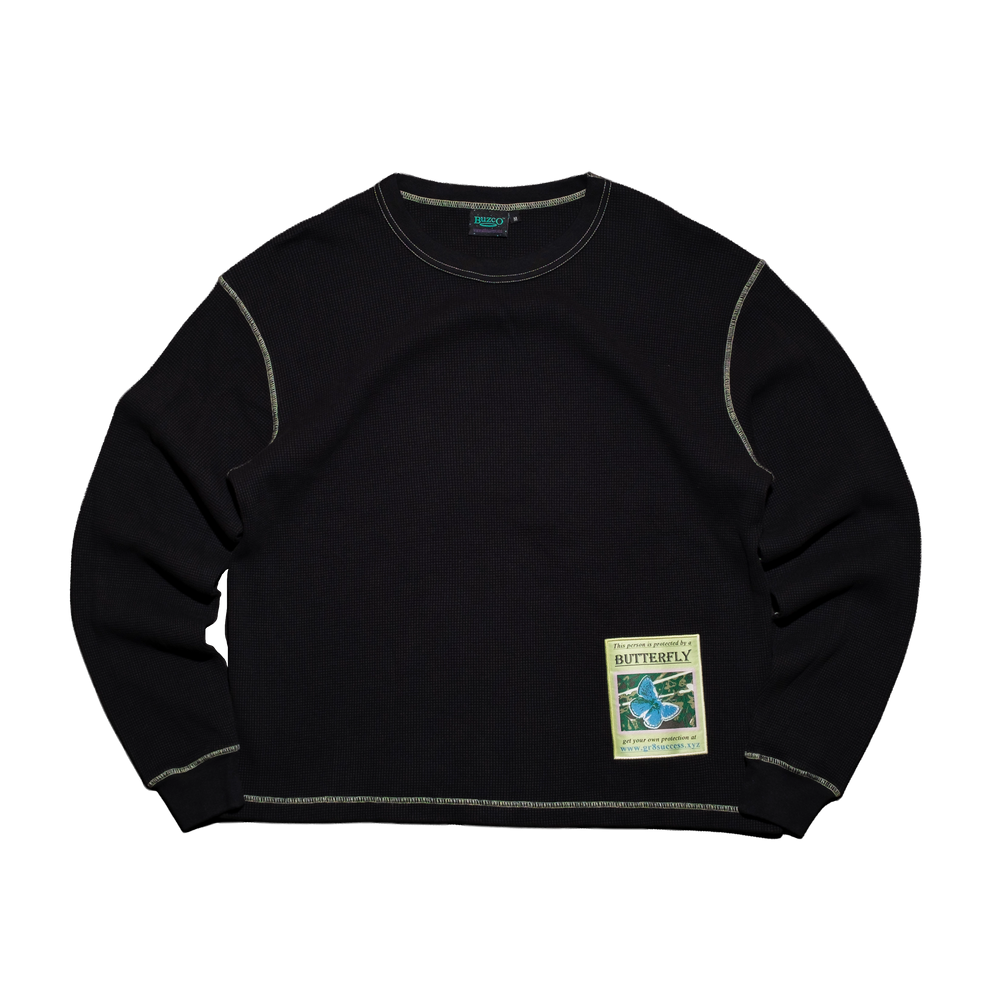 Butterfly Thermal Waffle Longsleeve - Black