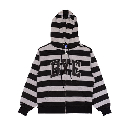 Bye Zip Hoodie - Black / Grey Striped