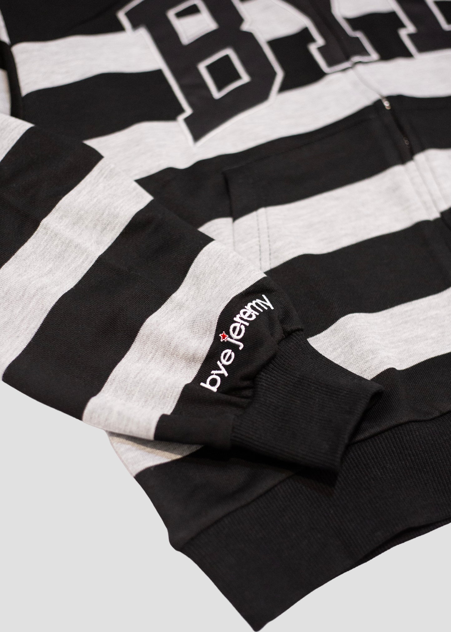 Bye Zip Hoodie - Black / Grey Striped